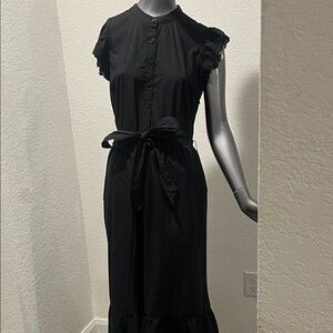 Who What Wear Black Midi Dress with Ruffle Sleeves